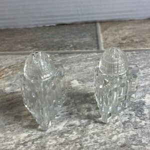 Clear Crystal Glass Salt Pepper Shakers Set Geometric Faceted Vintage Small